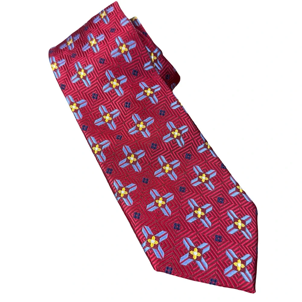 Jos A Bank Signautre Gold Red Blue 100% Silk Necktie Neck Tie 3.25